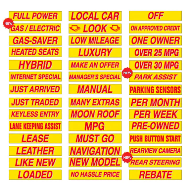 Yellow and Red Windshield Slogan Stickers – 12 Pack-LANE KEEPING ASSIST-Prime Dealer Supply